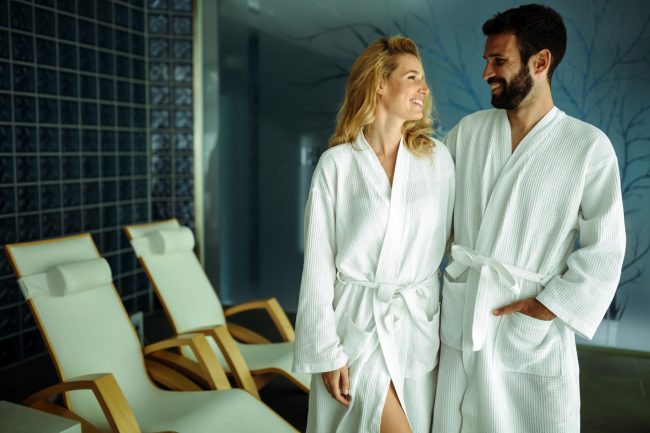 Couple relaxing in spa center