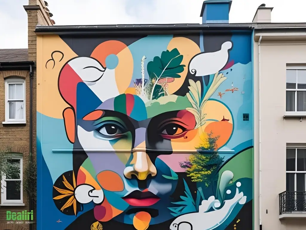 קיר חיצוני עם גרפיטי צבעוני